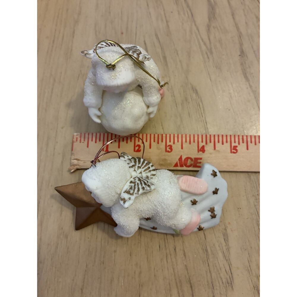 2 VTG Bisque Porcelain Snow Babies Ornaments Angel Star Comet Department 56 - Picture 13 of 15